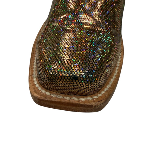 R Watson Disco Fever Gold Holographic Leather Western Boots Womens 7B - Picture 6 of 10